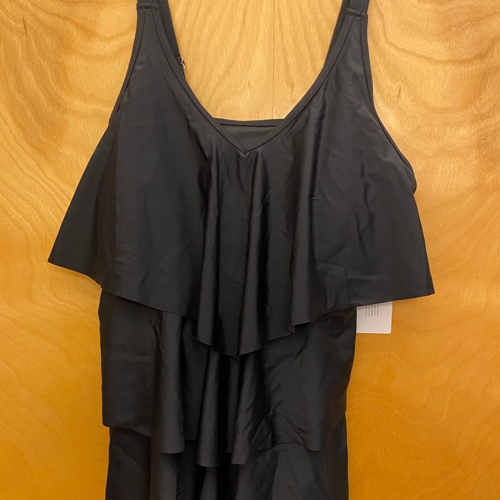BloomChic Black Ruffled Tiered Babydoll Swim